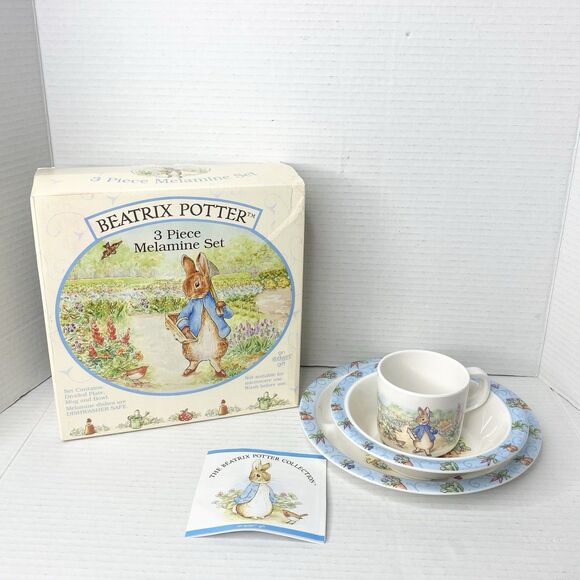 Vtg 1997 Beatrix Potter Peter Rabbit and Friends 3 Piece Children's Melamine Set - Picture 1 of 9